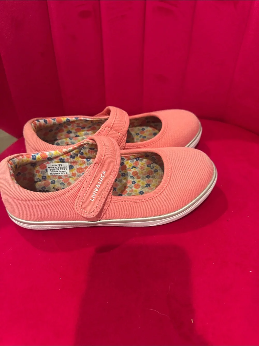 Barely worn Livie & Luca Coral Pink Mary Jane Canvas Shoes